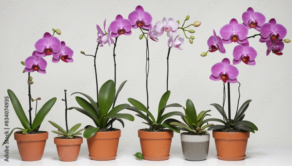 AI-generated collection of generative floral arrangements in ceramic pots isolated on a transparent background AI-generated collection of generative floral arrangements in ceramic pots isolated on a transparent background