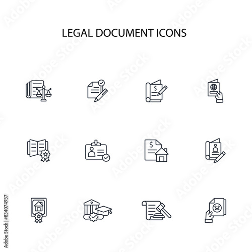 Legal document icon set.vector.Editable stroke.linear style sign for use web design,logo.Symbol illustration.