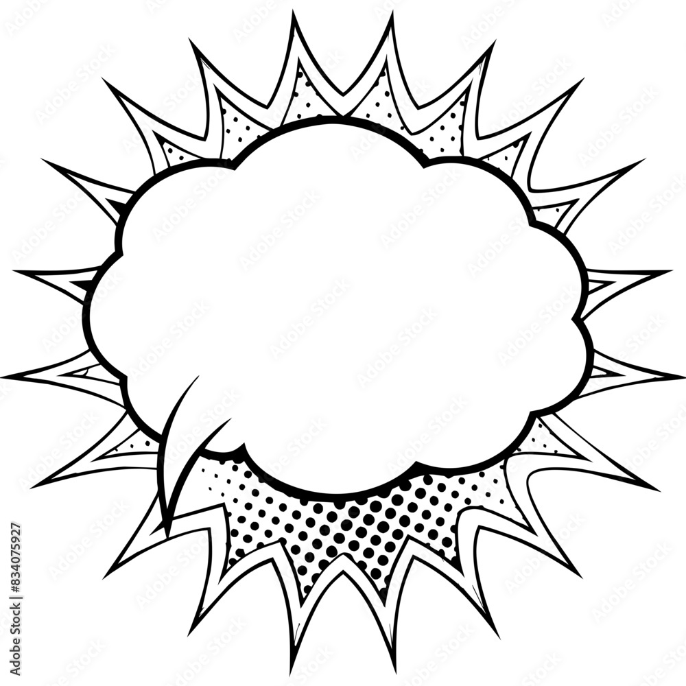 Comic Style Speech Bubble with Starburst Background - Black and White Vector Illustration Comic Style Speech Bubble with Starburst Background - Black and White Vector Illustration