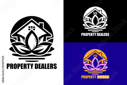 lotus flowers home vector property dealers real estate firm construction house rentals logo silhouette
