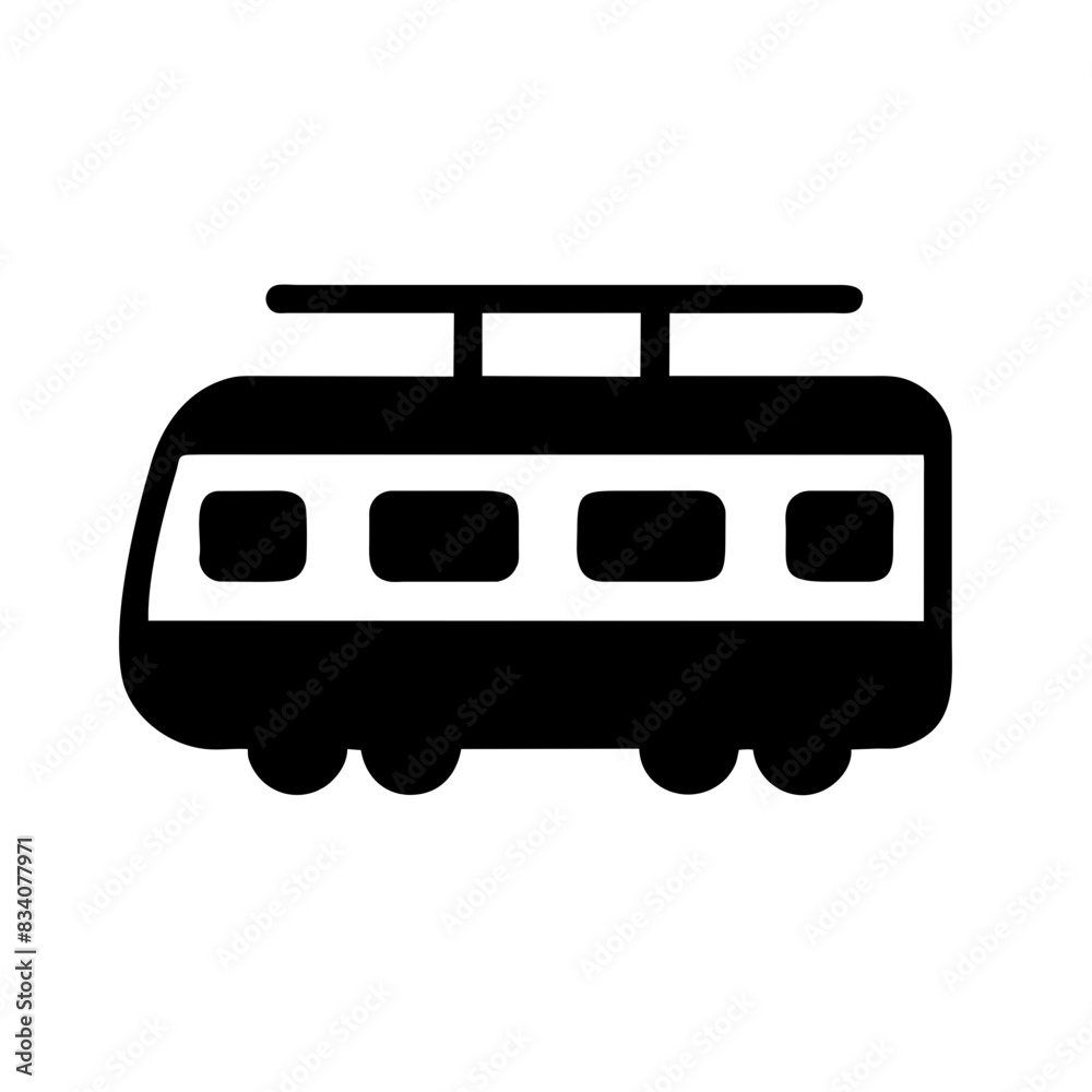 Vector illustration of a tram icon, simple black and white design for public transportation concepts Vector illustration of a tram icon, simple black and white design for public transportation concepts