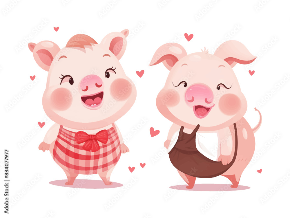 pig in love with heart valentine's day, couple animals with heart and valentine's day, illustration pig in love with heart valentine's day, couple animals with heart and valentine's day, illustration