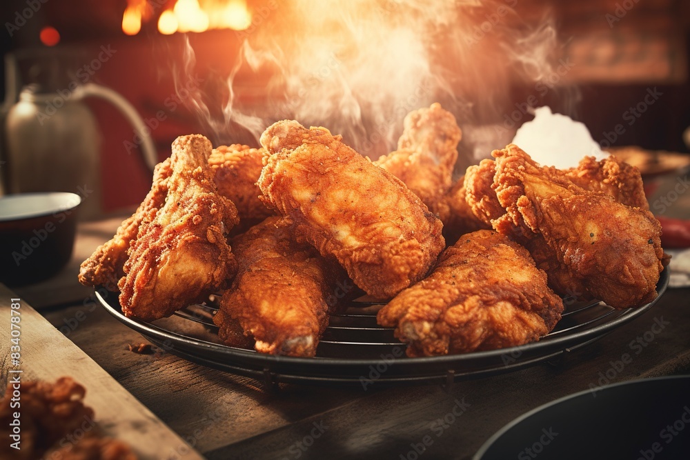 chicken on a wooden table, generative ai chicken on a wooden table, generative ai