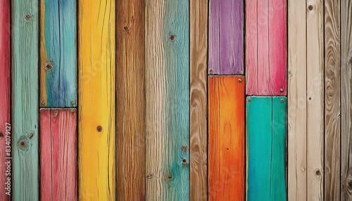 Watercolor illustration of vibrant painted wooden boards with a striped pattern