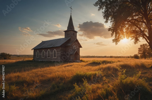 church in the sunset background