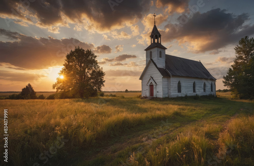 church in the sunset background