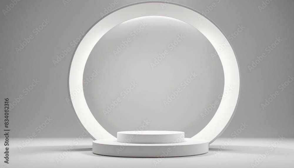Modern round pedestal for showcasing products in a minimalist exhibition scene Modern round pedestal for showcasing products in a minimalist exhibition scene