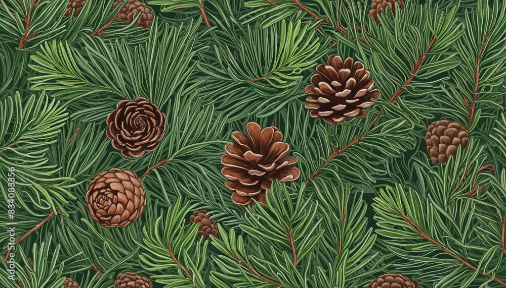 Fototapeta premium AI-generated botanical design elements featuring a selection of pine branches, cones, and needles on a transparent background