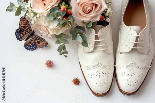 Wedding Accessories. Elegant Floral Design with Butterfly Accents for the Groom photo