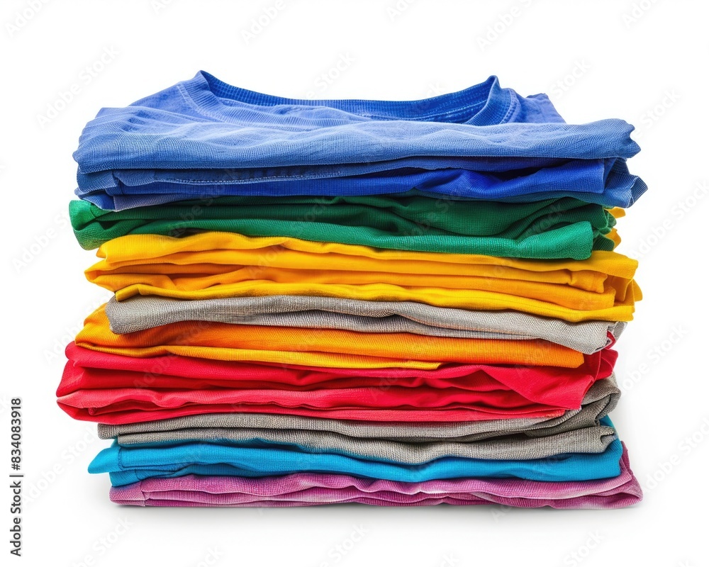Fabric Stack. Colorful T-Shirt Pile Isolated on White Background Fabric Stack. Colorful T-Shirt Pile Isolated on White Background