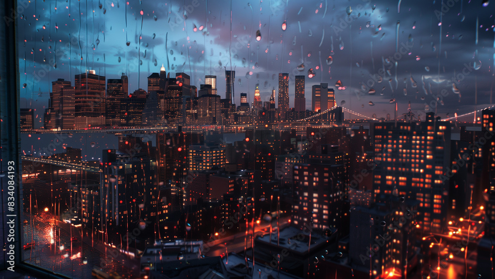 Rainy Night in New York: View from a Brooklyn Penthouse
