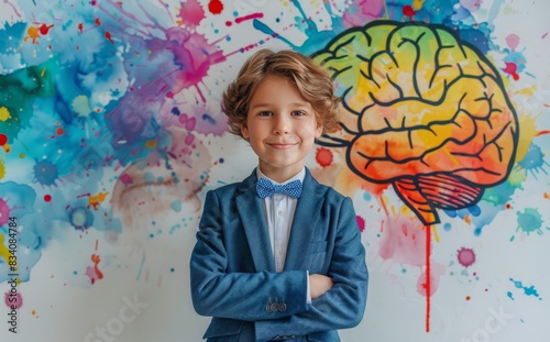 Young Boy in Blue Suit and Bow Tie