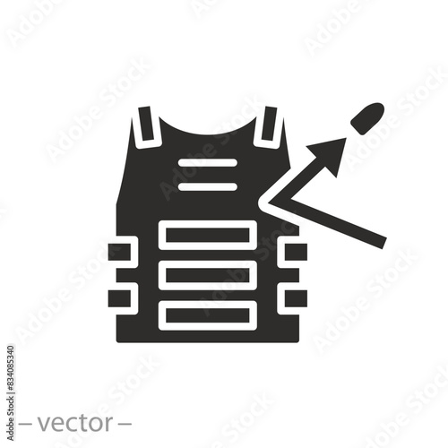 military body armor icon, bulletproof jacket, proof vest, flat symbol on white background - vector illustration