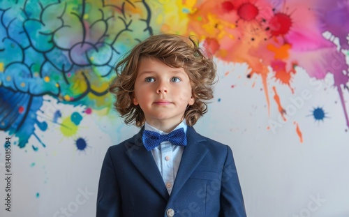 Young Boy in Blue Suit and Bow Tie
