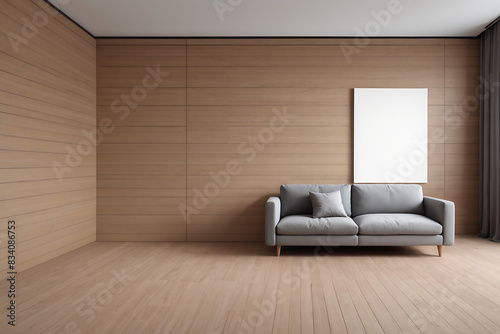 mockup sala minimalista com Piso de Parquet e Paredes Simples photo