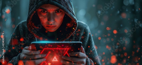 Man in a Hoodie Looking at Tablet