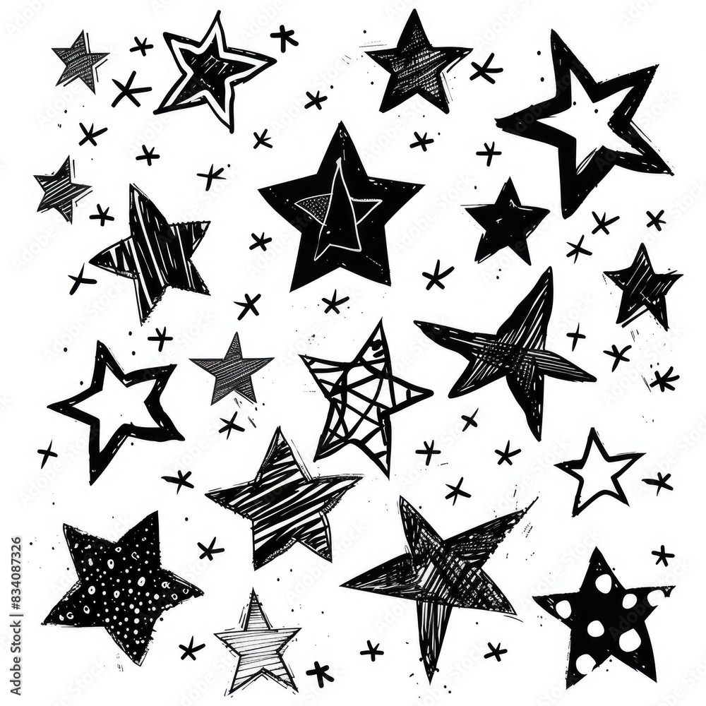 Doodle Stars. Set of Hand Drawn Black Stars on White Background for Cute and Decorative Design Doodle Stars. Set of Hand Drawn Black Stars on White Background for Cute and Decorative Design