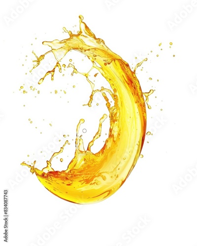 Liquid Stream. Orange Lemon Juice and Oil Splashing with Golden Drops in Fresh Wave Motion