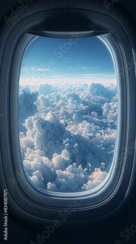 Airborne View of Cloudy Sky Outside the Window Generative AI