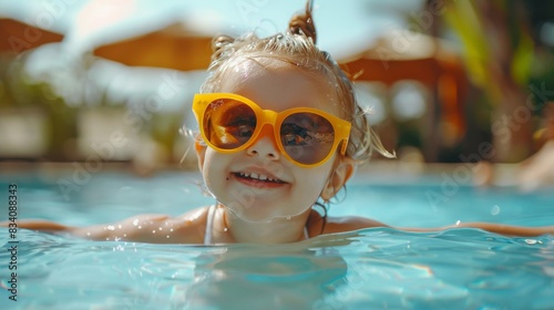 Young Girl Wearing Yellow Sunglasses in Swimming Pool