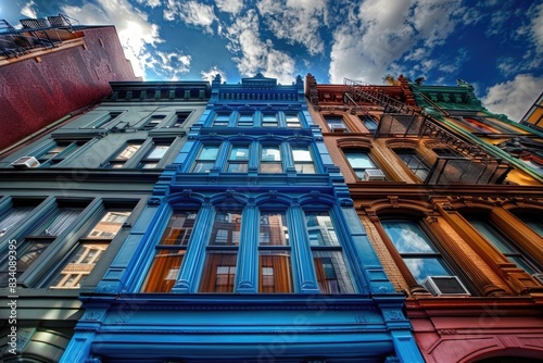Street Perspective. Beautiful Architectural Buildings in Colourful Downtown Manhattan