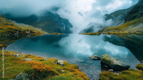 Beautiful Mountain Reflected in Clear Lake, Generative AI. © SAHURI