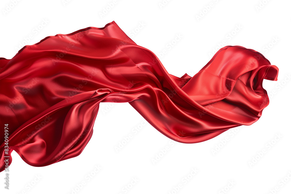 A piece of vibrant red satin silk cloth, flowing and rippling in mid-air, isolated on transparent background A piece of vibrant red satin silk cloth, flowing and rippling in mid-air, isolated on transparent background