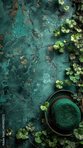 Lucky Irish Themed Background with Greenery Generative AI photo