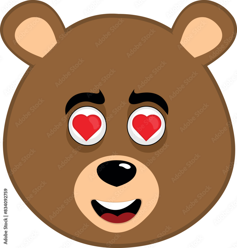 Fototapeta premium vector illustration face brown bear grizzly cartoon in love with eyes in the shape of hearts