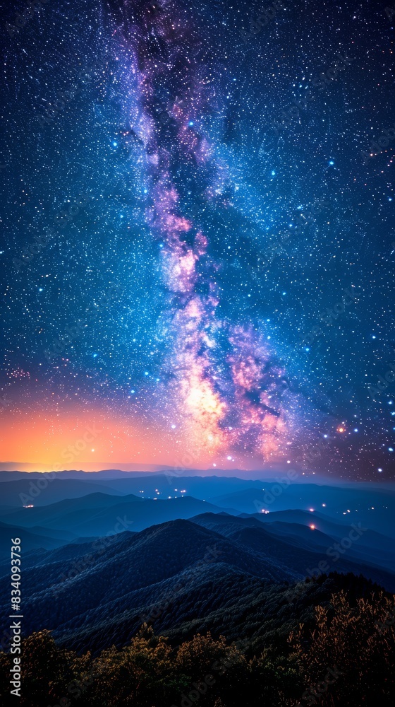 Starry Night Sky Over Mountain Landscape Generative AI