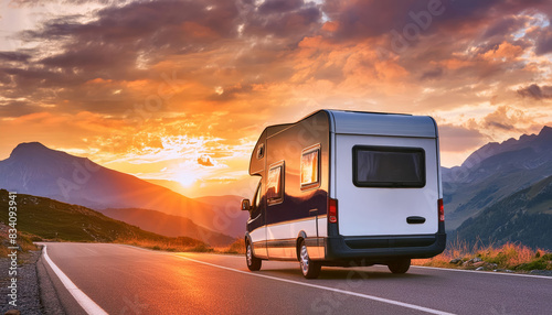 Class C Motorhome driving off into the sunset.