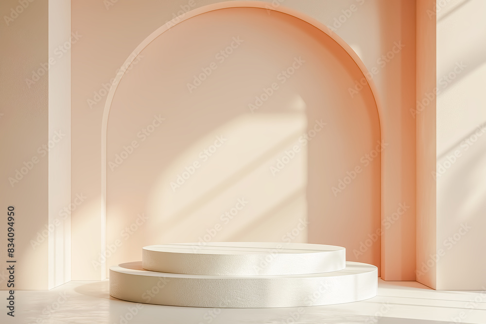 Abstract scene background. Podium on beige background. Product presentation, show cosmetic product, skincare, mock up Abstract scene background. Podium on beige background. Product presentation, show cosmetic product, skincare, mock up