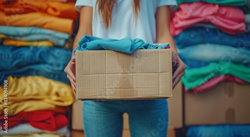 Woman Holding Cardboard Box Outside Store