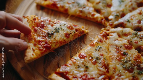 Person Picking Up Slice of Pizza