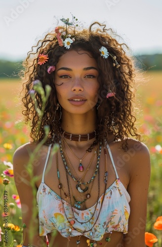 Woman Standing in Field of Flowers