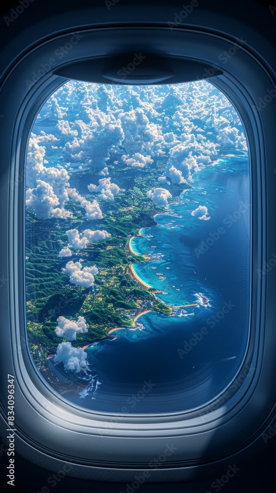 Naklejka premium Scenic View from Airplane Window Generative AI