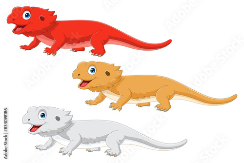 types of cartoon bearded dragon on white background