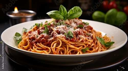 A classic Italian pasta dish with spaghetti tossed in marinara sauce and sprinkled with Parmesan cheese 