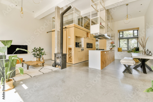 Modern open-plan living space with stylish interior design