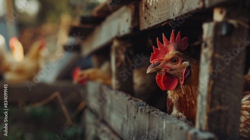 Chickens in Coops for Sale on a Farm Agricultural Enterprises Involving Livestock for Consumption Close Up Shot