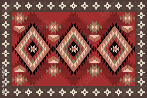Rug carpet background Geometric ethnic oriental ikat pattern traditional Design for background, carpet, wallpaper, clothing, wrapping, Batik, fabric, Vector illustration