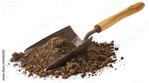A garden trowel in nutrient-rich soil is an indispensable tool for planting and farming.	
