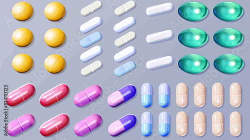 Variety of colorful tablets and capsules	
