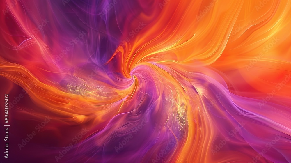 Abstract Orange and Purple Swirls, Evoking a Sense of Cosmic Energy and Unbounded Creativity