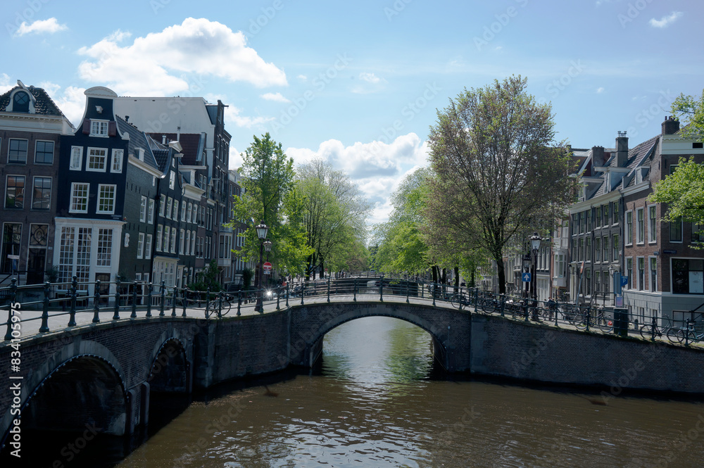 Naklejka premium Amsterdam, capital of Netherlands, a city well known for its elaborate system of water canals