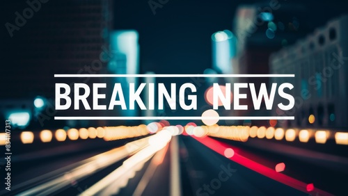 Breaking news on a blurry city street with blurred lights, AI