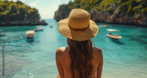 Woman in Hat Gazing at Ocean © olegganko
