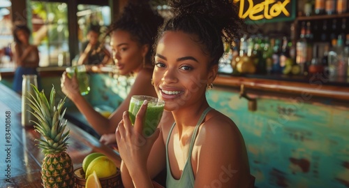 Woman Sitting at a Bar With a Pineapple