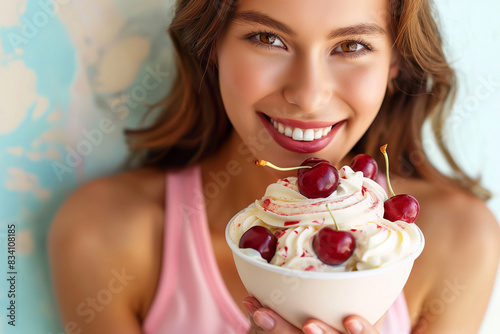 Smiling woman with ice cream © DinoBlue