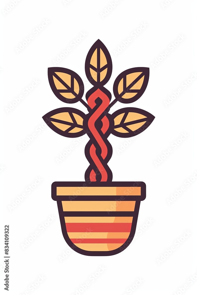 A plant in a pot with a red stem A plant in a pot with a red stem